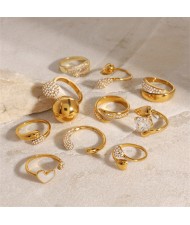 1 Piece Titanium Steel Jewelry Wholesale Popular Rhinestone Decorated Women Open-end Stainless Steel Ring
