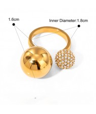 1 Piece Titanium Steel Jewelry Wholesale Popular Rhinestone Decorated Women Open-end Stainless Steel Ring