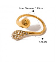 1 Piece Titanium Steel Jewelry Wholesale Popular Rhinestone Decorated Women Open-end Stainless Steel Ring