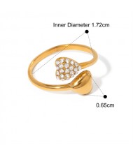 1 Piece Titanium Steel Jewelry Wholesale Popular Rhinestone Decorated Women Open-end Stainless Steel Ring