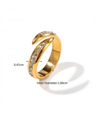 1 Piece Titanium Steel Jewelry Wholesale Popular Rhinestone Decorated Women Open-end Stainless Steel Ring
