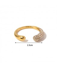 1 Piece Titanium Steel Jewelry Wholesale Popular Rhinestone Decorated Women Open-end Stainless Steel Ring