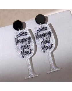 Happy New Year Fashion Wine Glass Wholesale Women Dangle Costume Earrings