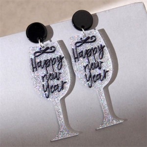 Happy New Year Fashion Wine Glass Wholesale Women Dangle Costume Earrings