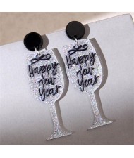 Happy New Year Fashion Wine Glass Wholesale Women Dangle Costume Earrings