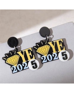 2025 Happy New Year Diamond Design Wholesale Women Dangle Costume Earrings