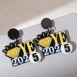 2025 Happy New Year Diamond Design Wholesale Women Dangle Costume Earrings