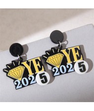 2025 Happy New Year Diamond Design Wholesale Women Dangle Costume Earrings