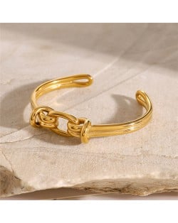 High Quality Titanium Steel Wholesale Jewelry Golden Knotted Design Women Stainless Steel Bangle