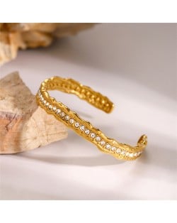High Quality Titanium Steel Wholesale Jewelry Rhinestone Decorated Women Open-end Stainless Steel Bangle