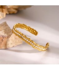 High Quality Titanium Steel Wholesale Jewelry Rhinestone Decorated Women Open-end Stainless Steel Bangle