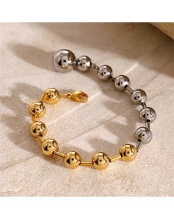 High Quality Titanium Steel Wholesale Jewelry Golden Silver Twin Colors Beaded Stainless Steel Bracelet