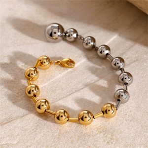 High Quality Titanium Steel Wholesale Jewelry Golden Silver Twin Colors Beaded Stainless Steel Bracelet