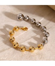 High Quality Titanium Steel Wholesale Jewelry Golden Silver Twin Colors Beaded Stainless Steel Bracelet
