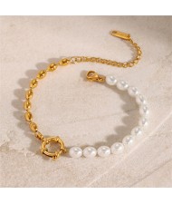 French Style High Quality Titanium Steel Wholesale Jewelry Pearl and Beads Combo Women Stainless Steel Bracelet