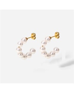 Titanium Steel Jewelry Wholesale Simple Pearl C Shape Design Women Stainless Steel Earrings