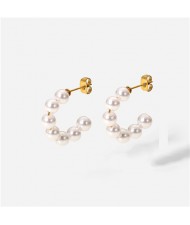 Titanium Steel Jewelry Wholesale Simple Pearl C Shape Design Women Stainless Steel Earrings