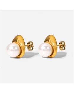 Titanium Steel Jewelry Wholesale Elegant Pearl Decorated Women Stainless Steel Stud Earrings