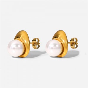 Titanium Steel Jewelry Wholesale Elegant Pearl Decorated Women Stainless Steel Stud Earrings