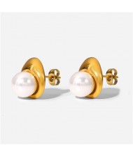 Titanium Steel Jewelry Wholesale Elegant Pearl Decorated Women Stainless Steel Stud Earrings