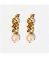 Titanium Steel Jewelry Wholesale Thick Chain Design Pearl Pendant Stainless Steel Earrings