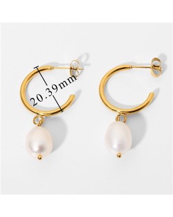 Titanium Steel Wholesale Jewelry Hook Style Pearl Pendant Women Stainless Steel Earrings