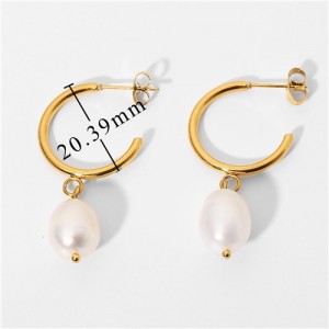 Titanium Steel Wholesale Jewelry Hook Style Pearl Pendant Women Stainless Steel Earrings