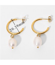 Titanium Steel Wholesale Jewelry Hook Style Pearl Pendant Women Stainless Steel Earrings