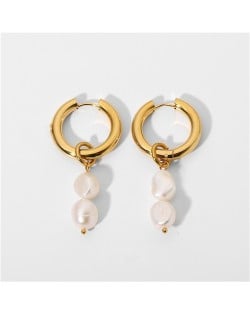 Titanium Steel Wholesale Jewelry Irregular Pearl Pendant Women Stainless Steel Hook Earrings