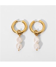 Titanium Steel Wholesale Jewelry Irregular Pearl Pendant Women Stainless Steel Hook Earrings