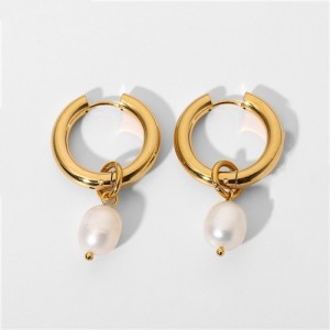 Titanium Steel Wholesale Jewelry Simple Pearl Pendant Women Stainless Steel Hook Earrings