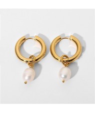 Titanium Steel Wholesale Jewelry Simple Pearl Pendant Women Stainless Steel Hook Earrings