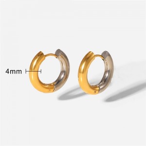 High Quality Titanium Steel Jewelry Wholesale Minimalist Small Circle Design Women Stainless Steel Hoop Earrings - Two-tone