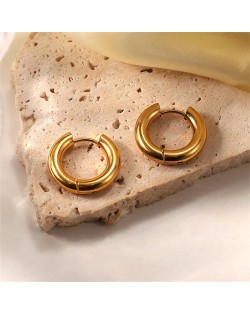 High Quality Titanium Steel Jewelry Wholesale Minimalist Small Circle Design Women Stainless Steel Hoop Earrings - Golden