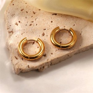 High Quality Titanium Steel Jewelry Wholesale Minimalist Small Circle Design Women Stainless Steel Hoop Earrings - Golden