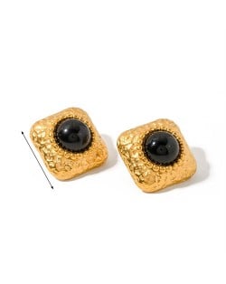 High Quality Titanium Steel Jewelry Wholesale Black Bead Square Women Stainless Steel Earrings