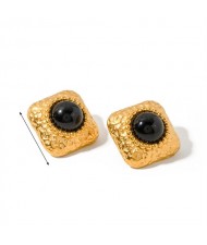 High Quality Titanium Steel Jewelry Wholesale Black Bead Square Women Stainless Steel Earrings
