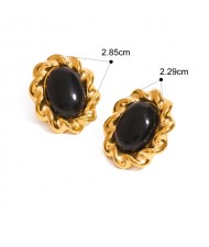 Vintage Titanium Steel Jewelry Wholesale Lacework Oval Women Stainless Steel Earrings
