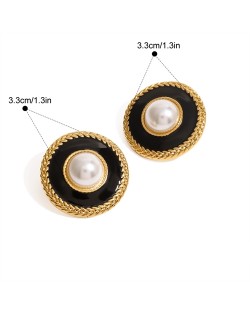 Fashion Titanium Steel Jewelry Wholesale Elegant Black Round Women Stainless Steel Earrings