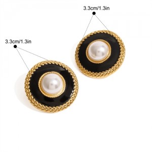 Fashion Titanium Steel Jewelry Wholesale Elegant Black Round Women Stainless Steel Earrings