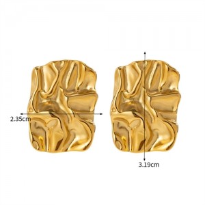 Fashion Titanium Steel Jewelry Wholesale Rectangle Fold Design Rectangle Women Stainless Steel Earrings