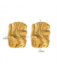 Fashion Titanium Steel Jewelry Wholesale Rectangle Fold Design Rectangle Women Stainless Steel Earrings
