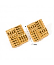 High Quality Titanium Steel Jewelry Wholesale Square Knit Design Women Stainless Steel Earrings