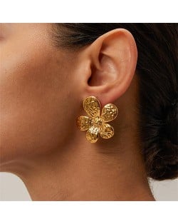 10K Gold Plated Flower Design High Quality Titanium Steel Jewelry Wholesale Women Stainless Steel Earrings