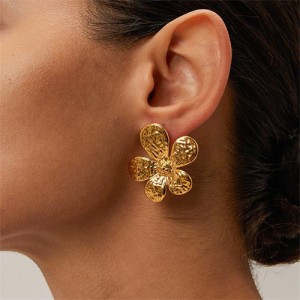 18K Gold Plated Flower Design High Quality Titanium Steel Jewelry Wholesale Women Stainless Steel Earrings