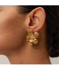 18K Gold Plated Flower Design High Quality Titanium Steel Jewelry Wholesale Women Stainless Steel Earrings