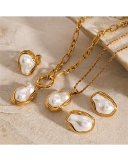 1 PC High Quality Jewelry Fashion Irregular Pearl Wholesale Women Stainless Steel Earrings or Ring Or Necklace