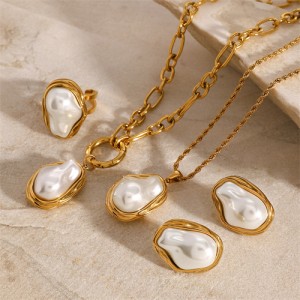 1 Piece High Quality Jewelry Fashion Irregular Pearl Wholesale Women Stainless Steel Earrings or Ring Or Necklace