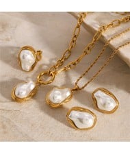 1 Piece High Quality Jewelry Fashion Irregular Pearl Wholesale Women Stainless Steel Earrings or Ring Or Necklace