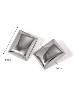 High Quality Titanium Steel Jewelry Wholesale Rectangle Geometric Design Women Stainless Steel Stud Earrings - Silver